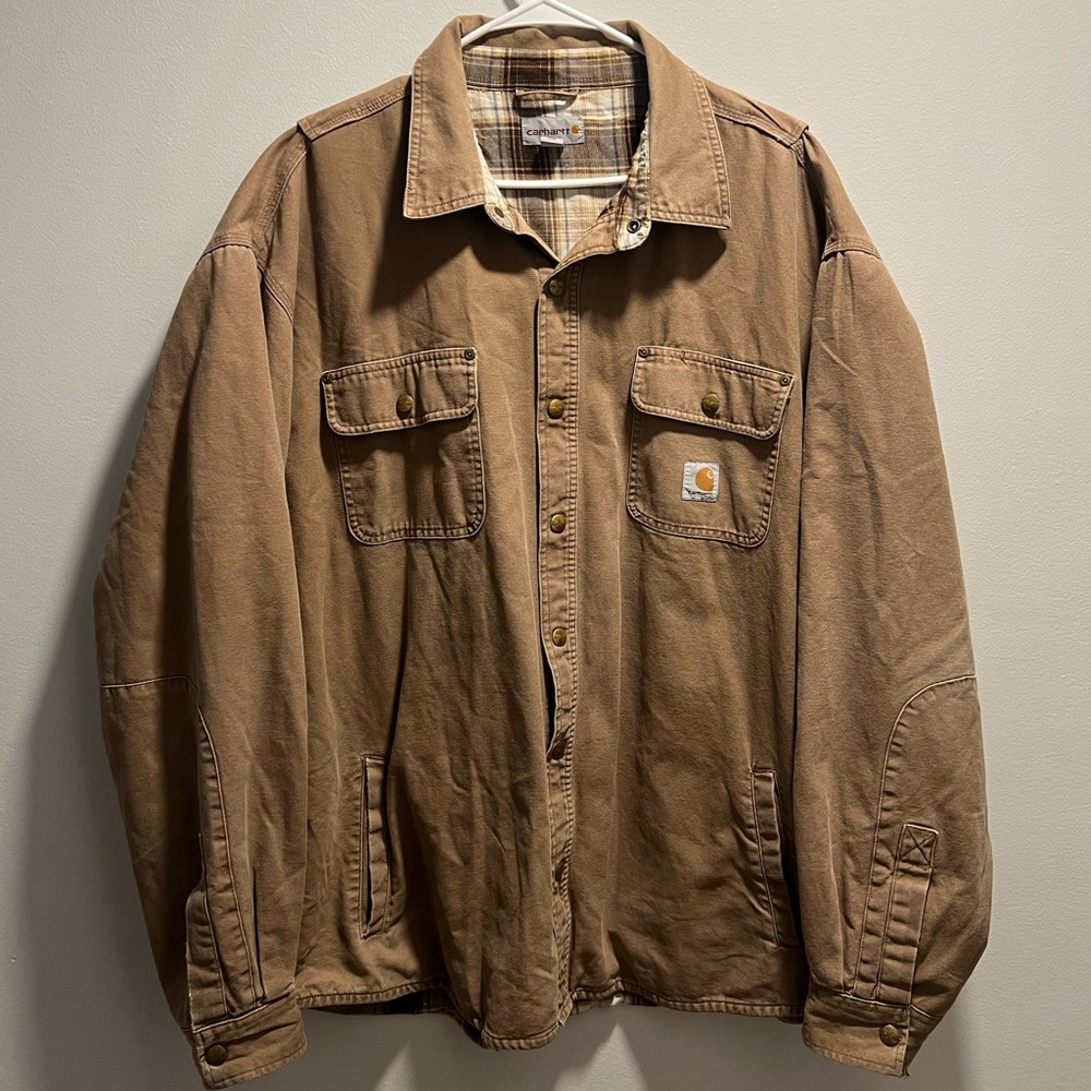 Men's Carhartt Brown Flannel Lined Coat Jacket Tan